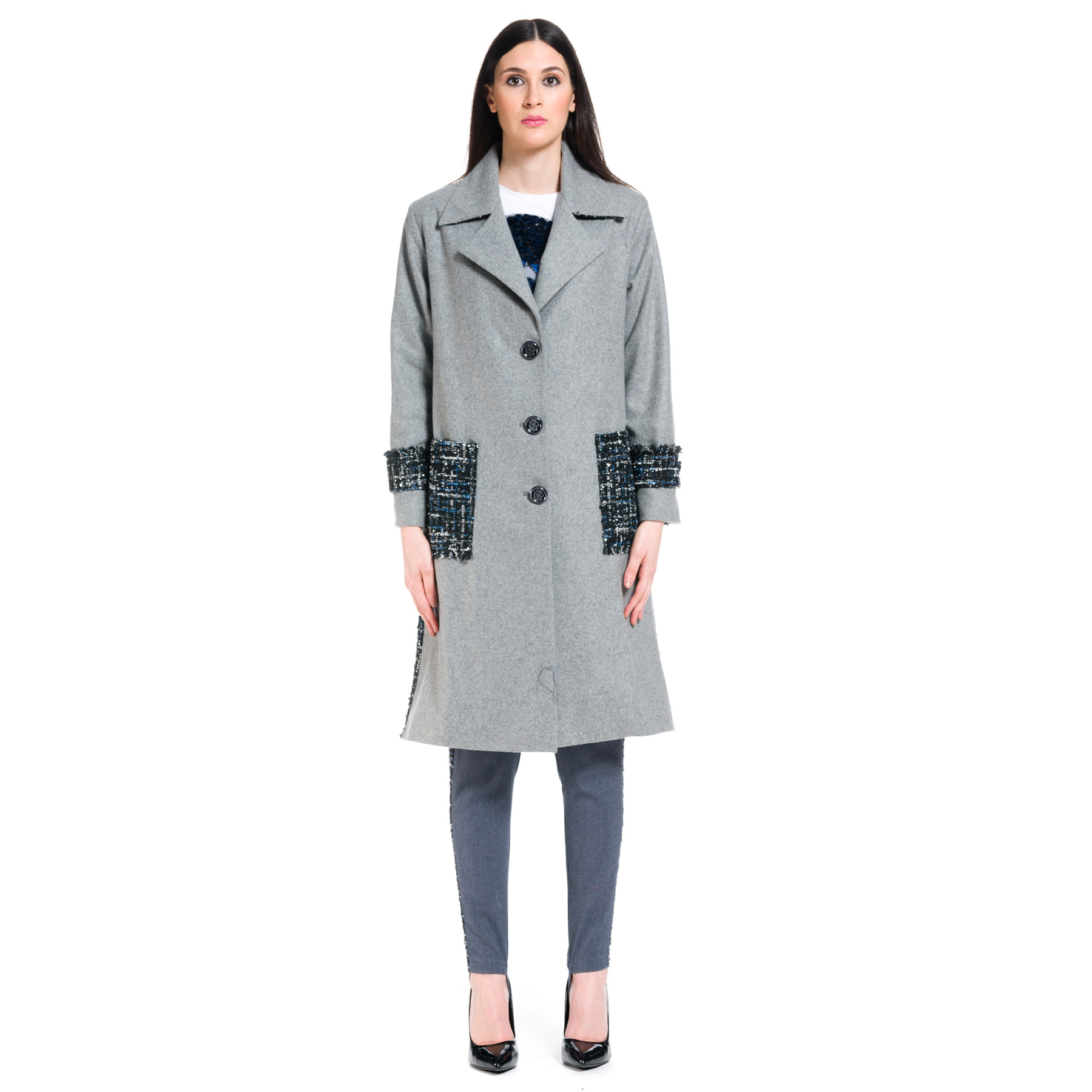 Cappotto-donna-grigio-tessuto-lana-lungo-chanel-modello-classico ...